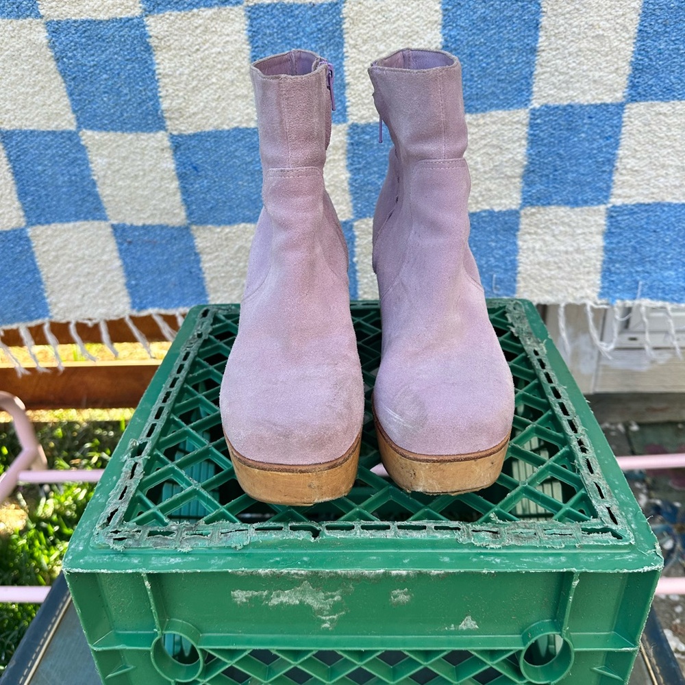 Charlotte Stone Lavender Suede Platform Ankle Boots - Women